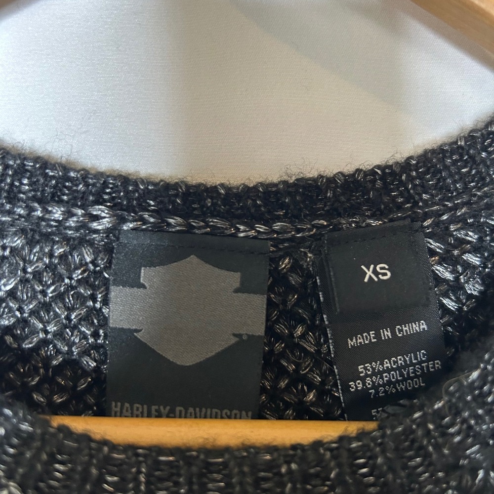 Harley Davidson Sweater Size XS Black Knit Pullover with Leather Moto - Picture 3 of 6